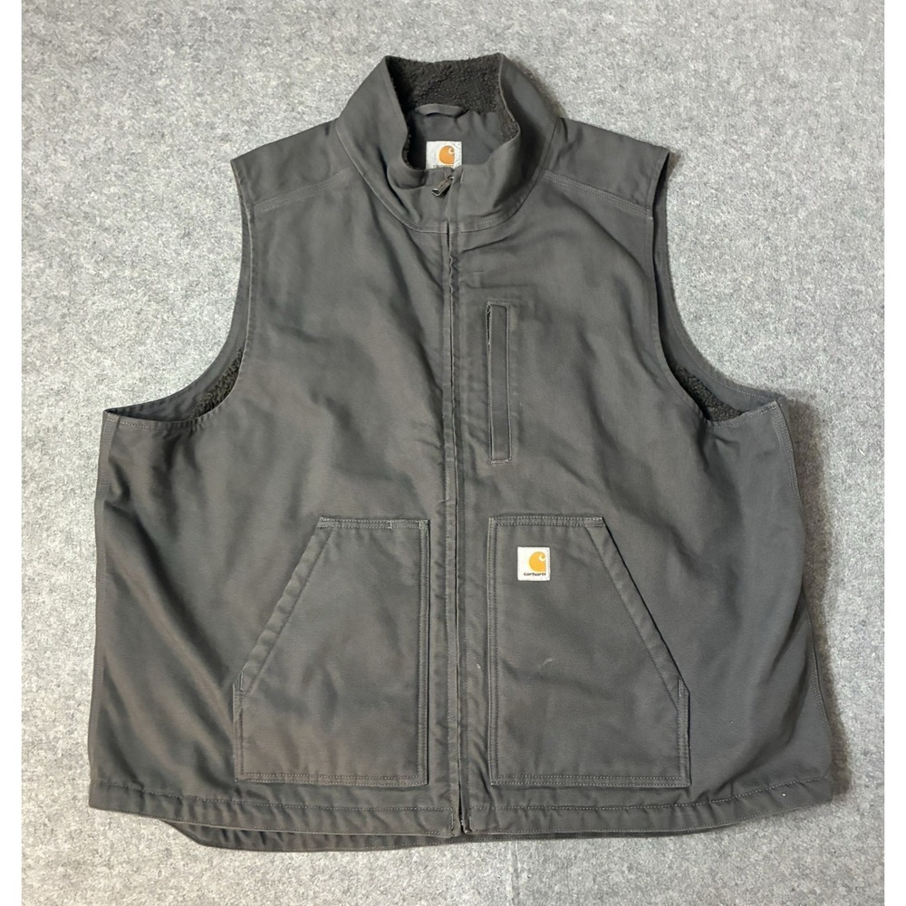 Carhartt Vest Mens 2XL Tall Duck Canvas 104277 GVL Workwear Sherpa Lined Gray